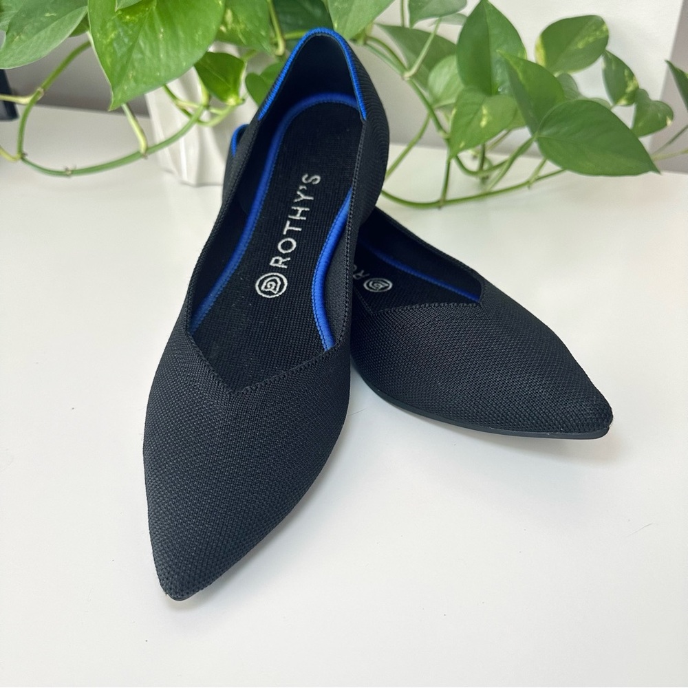 Rothy's Black Flats with Blue Trim